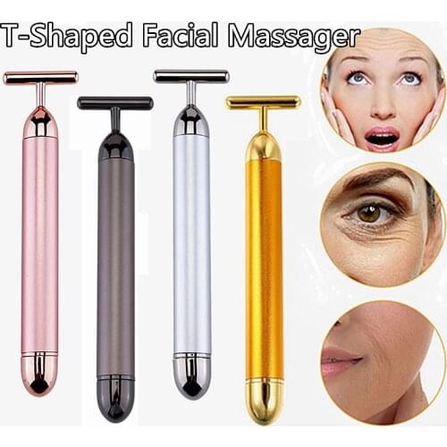 4Color T Type Electric Golden Beauty Stick V Face Artifact Facial Massage Beauty Equipment Vibration Massager Face Beauty Tool