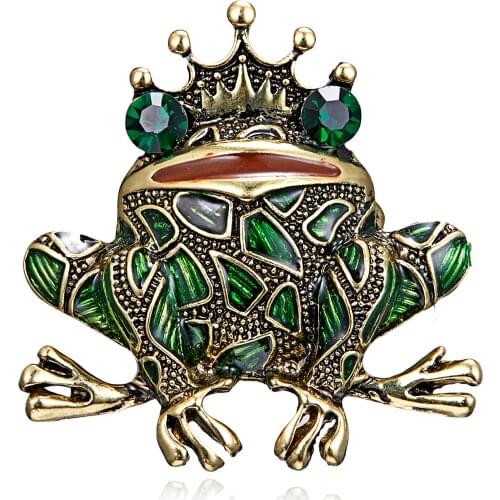 Rinhoo Crystal Frog Brooches for Women Green Color Animal Brooch Pin Luxury Vintage Jewelry Coat Accessories Bijouterie FrogKing