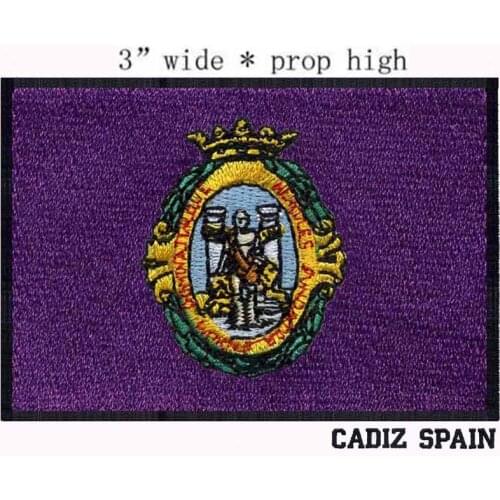 Cadiz, Spain Flag 3" wide embroidery patch for the black eagle/red buildings/purple patch