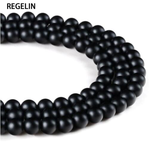 REGELIN Natural Stone 4-14mm Round Matte Wholesale Black Beads Dull Polish Onyx Carnelian Black Stone Beads for jewelry making