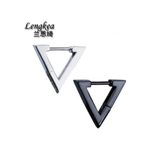 Lengkea jewelry Personalized men earrings 925 sterling silver simple triangle buckle earrings women earrings ear accessories