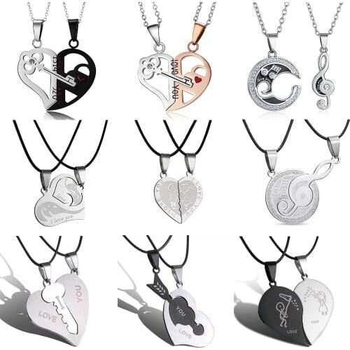 Fashion 2pcs/Set Stitching Best Friends Forever Couple Necklace Stainless Steel Broken Heart Cat Pendant Necklace Unisex Jewelry