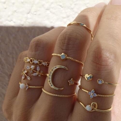 Fashion Explosion 10Pcs Metal Ring Irregular Exquisite Alloy Cubic Zirconia Jewelry Ring for Daily Wear Wearable Attractive 2021