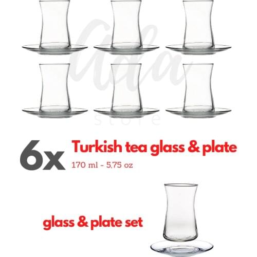 6 pcs Heybeli Turkish Style Authentic Tea Cup and Saucer Set Crystal Clear Cup Elegant Kitchen Dining Coffee Tea Demeleme
