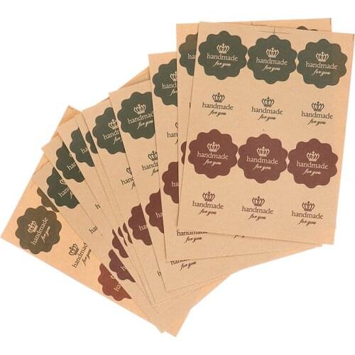 12PCS/120PCS Vintage Flower Round Wave Kraft Paper'handmade For Youseal Sticker For Handmade Products DIY Multifunctional Gifts