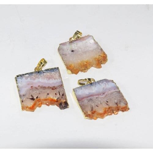 Natural Real Rough Citrines Slice Gold healing pendant femme 2019 Big Rectangle Yellow Crystal Quartz druzy stone pendant women