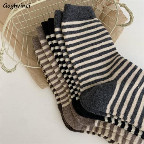 Socks Women 4 Pairs Gothic Striped Korean All-match Fashion Unisex Breathable Leisure Comfy Ladies Middle Tube Elasticity Daily