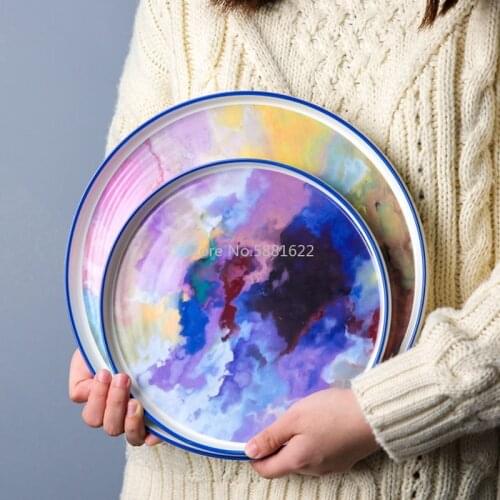 7 or 9 or 11.5 inch Watercolor painting dinner plate Unique hand paint Dinnerware Set Dishwasher Microwave Oven safe