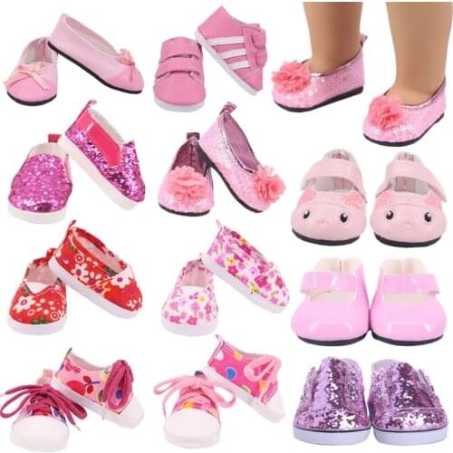 Doll Pink Kitty Shoes Canvas Shoes Sneakers Fit 18 Inch American Doll&43cm Baby New Born Doll Clothes Accessories,Girls Toys