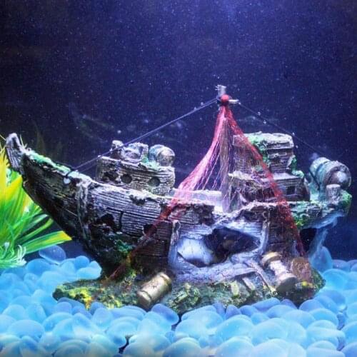 Resin Aquarium Ornament Wreck Sunk Ship Aquarium Ornament Decor Sailing Boat Destroyer Fish Tank Aquarium Decoration Supplies