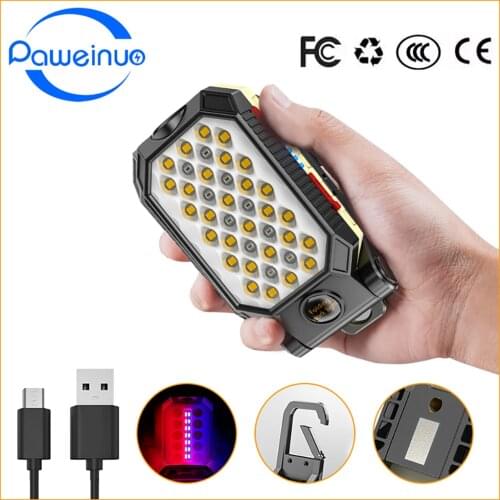 Paweinuo COB Work Light with Magnet LED Flashlight Multifunctional Camping Lamp Waterpoof Torch USB Rechargeable Hand Lantern