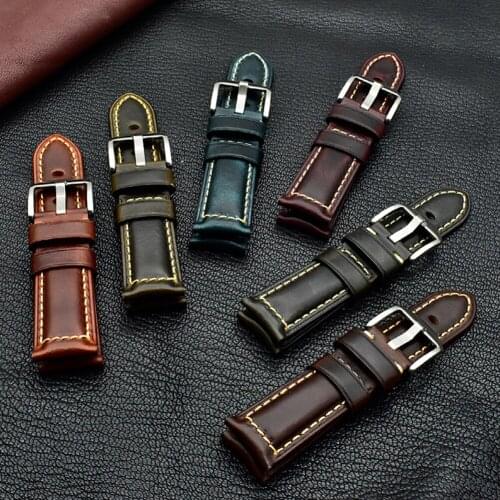 Oil Wax Leather Genuine Leather Watch Bands 20/22/24/26mm Width Pin Buckle Luxury High Quality Watch Straps
