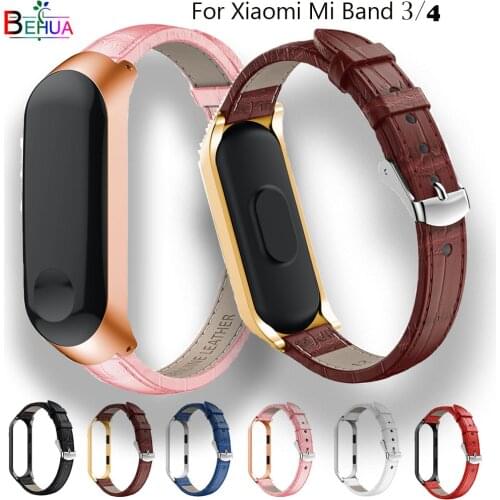 Luxury leather quality watch band strap For Xiaomi band 3 Replacement wristband For MIband 4 smart watchbands +Metal Case new