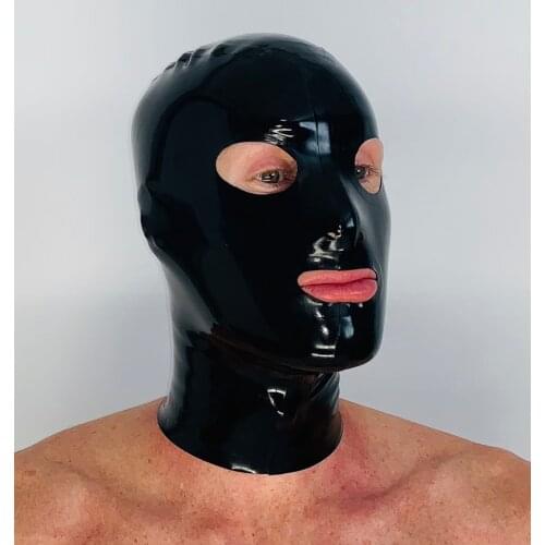 Sexy Mens Black Latex Hood Mask Cosplay Rear Zipper