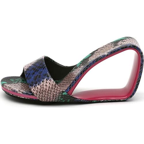 Open Toe Women Summer Slippers Red Leather Ladies Casual Outside Footwear 8cm Fretwork High Heels Slides Stilettos Zapatillas