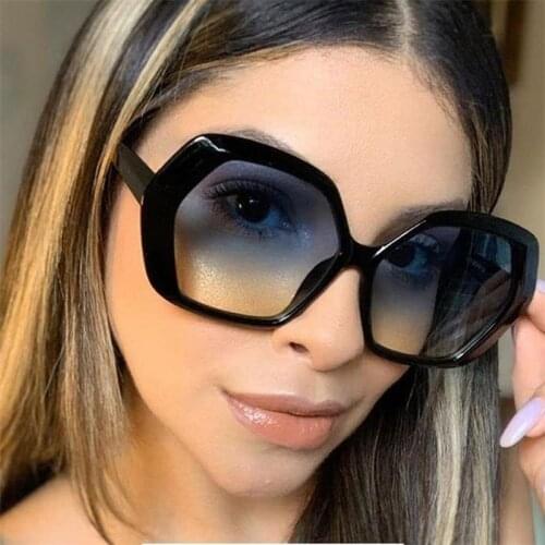 Black Oversized Square Sunglasses For Women Men Gradient Lens Yellow Sun Glasses Female UV400 Big Eyewear