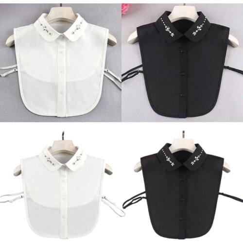 Rhinestone Pearl Beading Floral Fake Lapel Dickey Collar Detachable Half Blouse