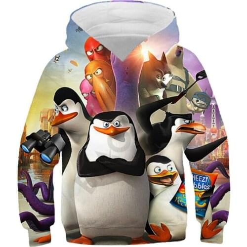 Boys 3D Cartoon Hooded Madagascar Sweatshirt Anime Harajuku Casual Fashion Hoodie Penguin Lion Tiger Spring Autumn Shirt 4-14Y