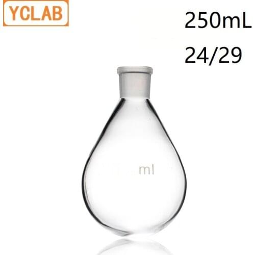 YCLAB 250mL 24/29 Flask Eggplant Shape Borosilicate 3.3 Glass Standard Ground Mouth Distilling Round Bottom