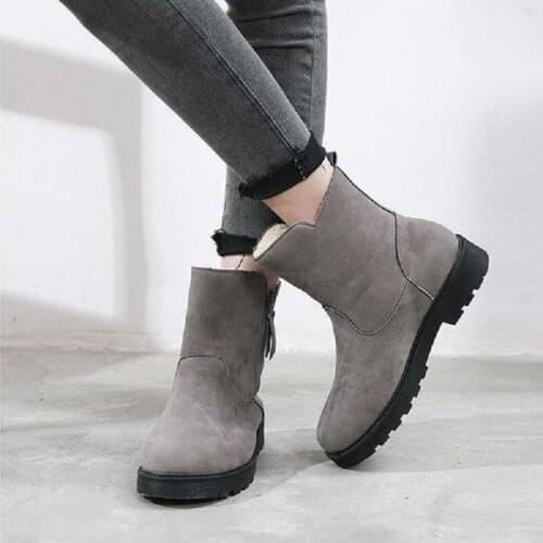 ZEEKSON Korean Casual Suede Round Toe Mid-heeled Platform Womens Casual Snow Boots Warm and Light Side Zipper Solid Color Boots