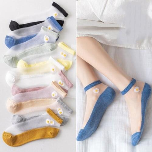 Ankle Short Daisy Women Socks Summer Thin Korean Harajuku Transparent Breathable Cute Funny Socks Women Elastic Cotton Sock New