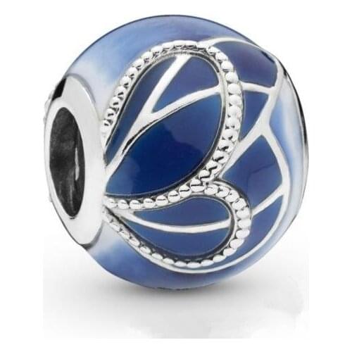 Genuine 925 Sterling Silver Bead Charm Blue Swirls Butterfly Wing Charm Fit Pan Women Bracelet & Necklace Diy Jewelry