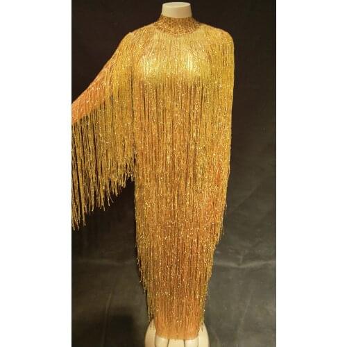 Sell Well 8 Colors Fringes Long Dress Women Birthday Celebrate Sexy Mirror Bar Dance Costume Prom Party Outfit Singer Stage