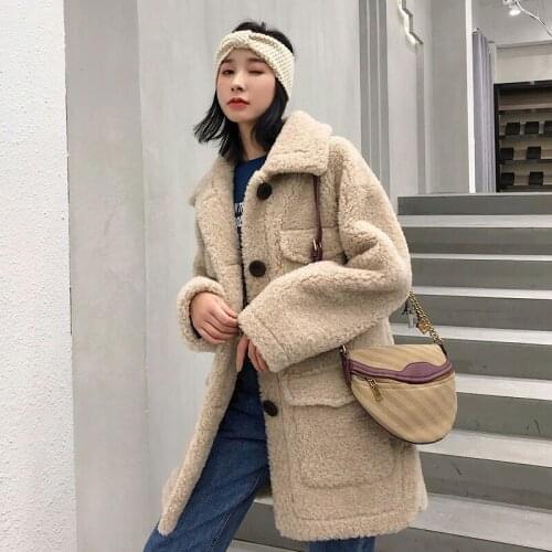 Women Korean Warm Real Woolen Coat Winter Lamb Fur Jacket Windbreaker Fashion Abrigos Mujer Invierno 2020 D026 YY692
