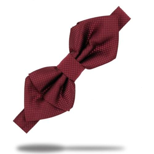 1Piece Grid Plaid Sharp Corners Bow Tie For men Wine Red Handsome Butterfly Knot Mens Accessories Wedding Party Club Business