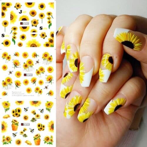 12 Designs Sunflower Nail Stickers Water Transfer Decal DIY Sliders Manicure Summer Nail Art Design Accessories NFA1633-1644
