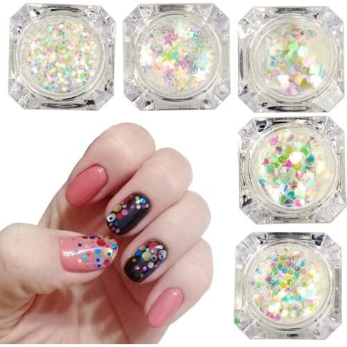 3D Mermaid Flakes Nail Sequins DIY Decor Semi-Transparent Colorful Round/Pentagram /Heart Paillette Manicure Nail Glitter