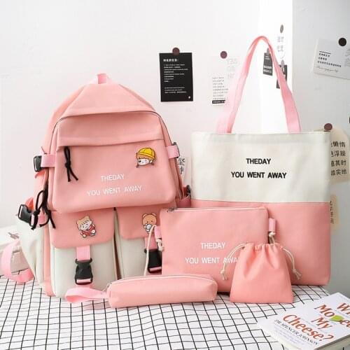 2021 New Trend Fashion Women Backpack 4 Pcs Sets Canvas Schoolbags for Teenage Girls Female Children Shoulder Bags Cute Backpack