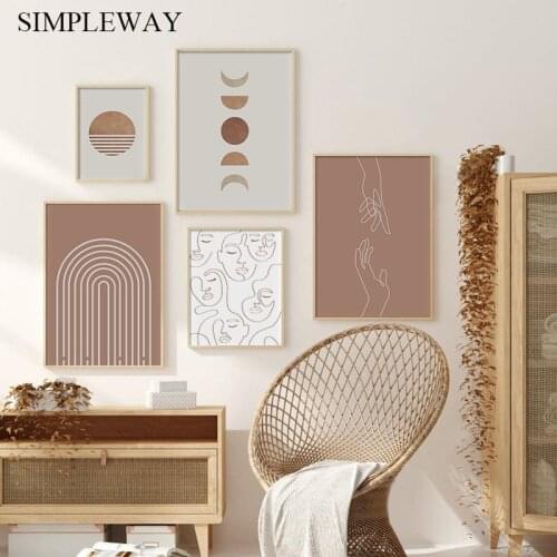 Bohemia Moon Sun Abstract Landscape Poster Canvas Print Line Drawing Boho Style Art Painting Wall Picture Room Decoration
