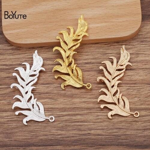 BoYuTe (20 Pieces/Lot) 25*52MM Alloy Feather with 2 Loops at Back Factory Supply DIY Handmade Jewelry Accessories