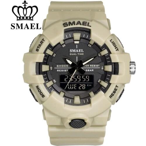 SMAEL Dual Display Watches Men Luxury Digital-Watch Chronograph Military Analog Quartz Sports Watch LED Wristwatch Dropshipping