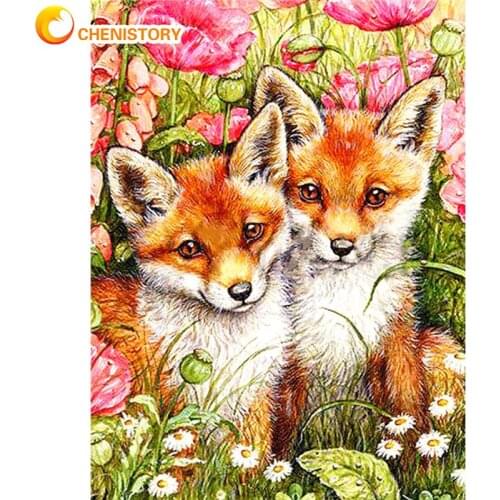 Chenistory Cute Small Foxes Animal Painting By Numbers Kits For Adults Modern Home Decoration Artcraft By Self Oil Diy Art Gift