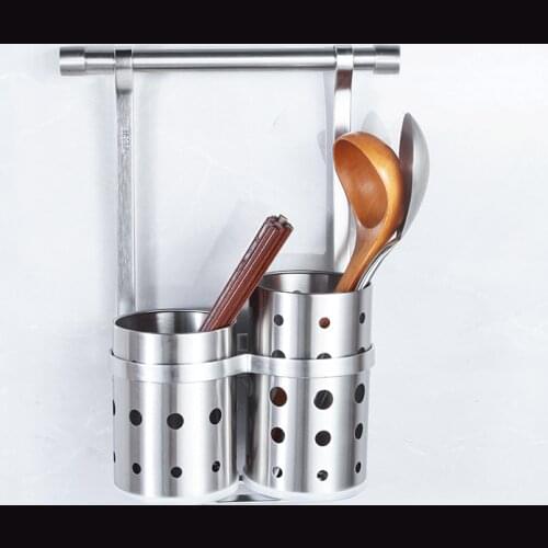 Kitchen Double Tube Chopsticks Cage Rack 304 Stainless Steel Kitchen Utensils Storage Organizer Hanging Rod Kitchen Pendant