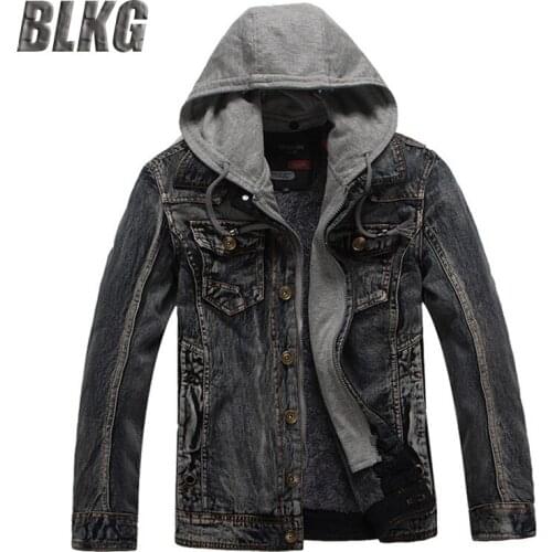 Denim Jacket Men Winter jacket Hooded Collar Wool Liner thick Warm Jeans Coat Men Vintage Motorcycle Jacket Men Chaquetas Hombre