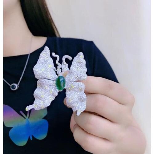 Cubic zircon butterfly brooch 925 sterling silver fine women jewelry free shipping