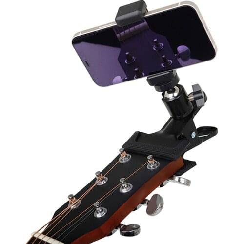 Guitar Head Clip Mobile Phone Holder Double Hole Rotatable Live Broadcast Bracket Mount Stand Support Music Holder