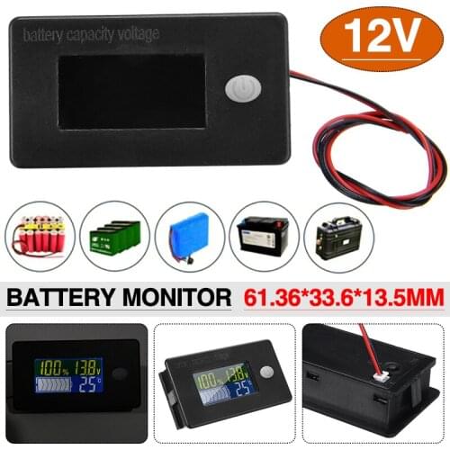 12V Battery Capacity Status Indicator Monitor Meter LCD Digital Display Batteries Voltmeter Automobile Replacement Parts
