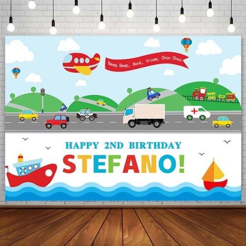 Customized Birthday Party Photography Background Airplane Car Choo Hot Air Balloon Boy Backdrop For Photo Studio Photozone Decor