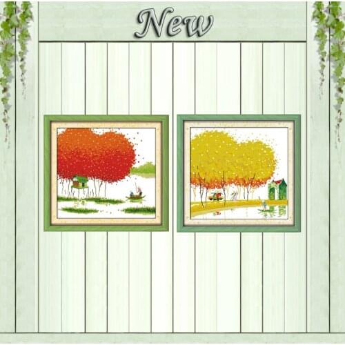 Lake fishing countryside decor painting counted print on canvas DMC 11CT 14CT Chinese Cross Stitch kit embroidery needlework Set