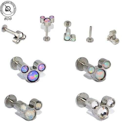 1PC G23 Titanium&Steel Opal Gem Labret Lip Bar Ring Cubic Zircon Ear Cartilage Tragus Helix Screw Fit Top 16g Fashion Jewelry
