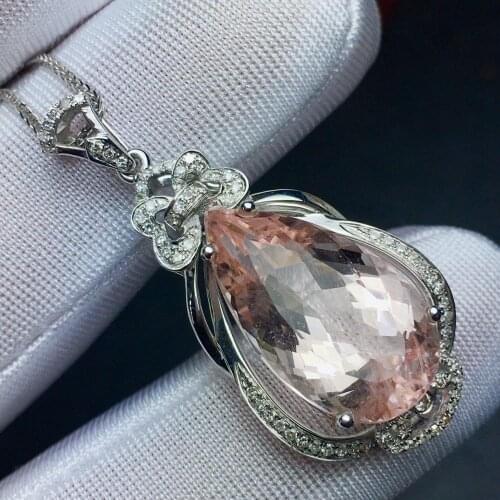 A414 Morganite Pendant Fine Jewelry 18K Gold Jewelry 100% Natural Pink Morganite 9.2ct Diamonds Womens Pendants Necklaces