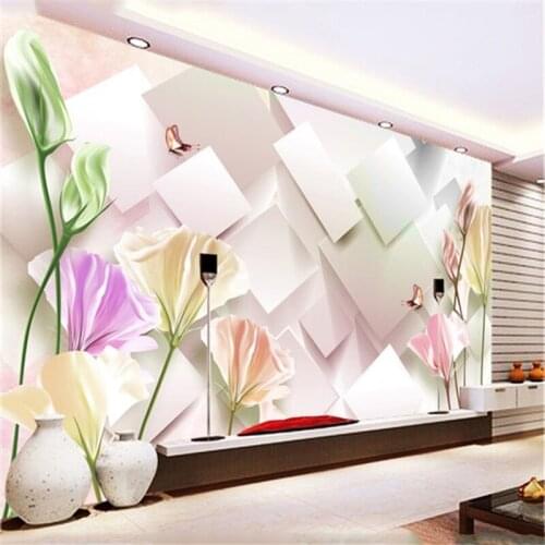 Square flowers butterfly Custom wallpaper Mural Papel De Parede 3d Wallpaper For Wall 3d WallPaper Home Decoration Beibehang