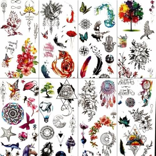 Cute Feather Birds Temporary Tattoo Women Kids Small Body Art Finger Tattoo Stickers Girls Children Arm Tatoo Paper Dreamcatcher