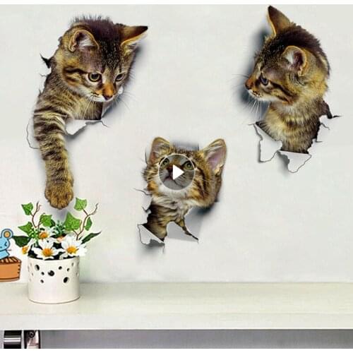 Fashion 3D Cats Toilet Stickers Lovely Animal Wall Decal Lovely Blue Cat Home Decor Art PVC Vinyl Bathroom Decoration Waterproof