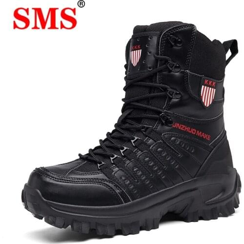 SMS New Men Climbing Shoes Military Tactical Boots Special Force Leather Waterproof Desert Combat Ankle Boot Army Work Sneakers