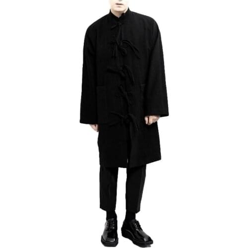 Yamamoto Style Mens woolen coat zhengmen Maoni coat stand collar Chinese dish button Tang suit top fashion